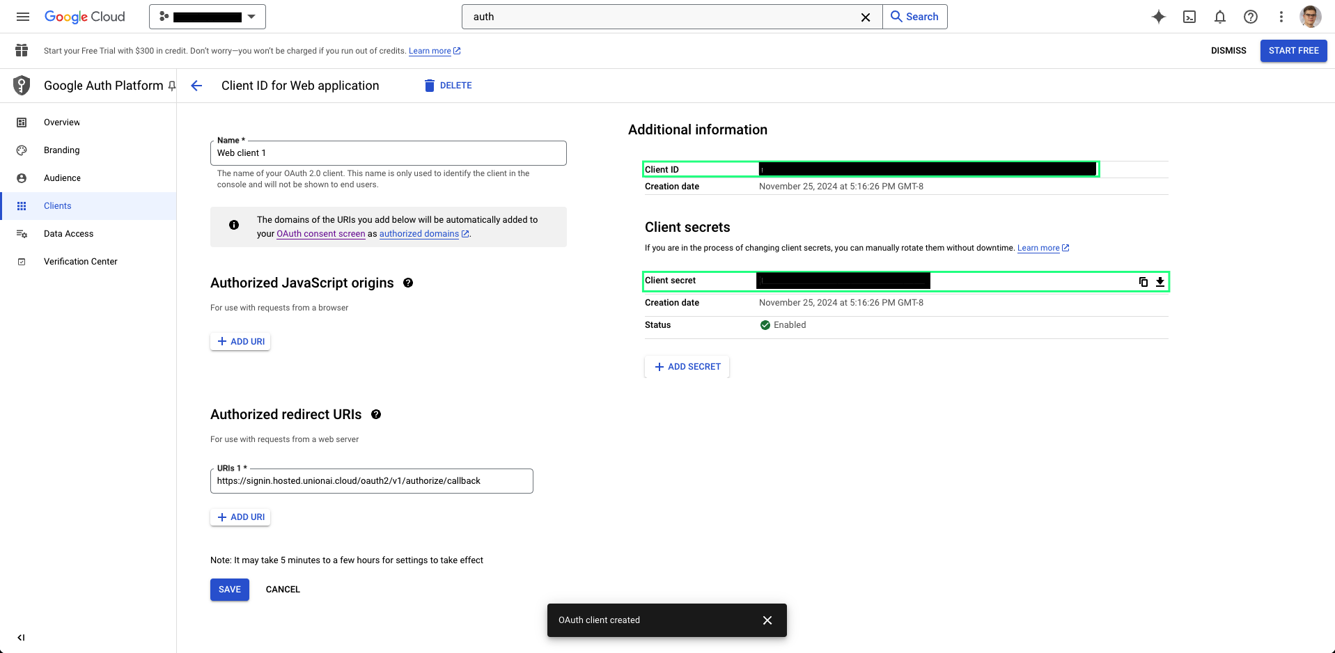 OAuth 2.0 credentials