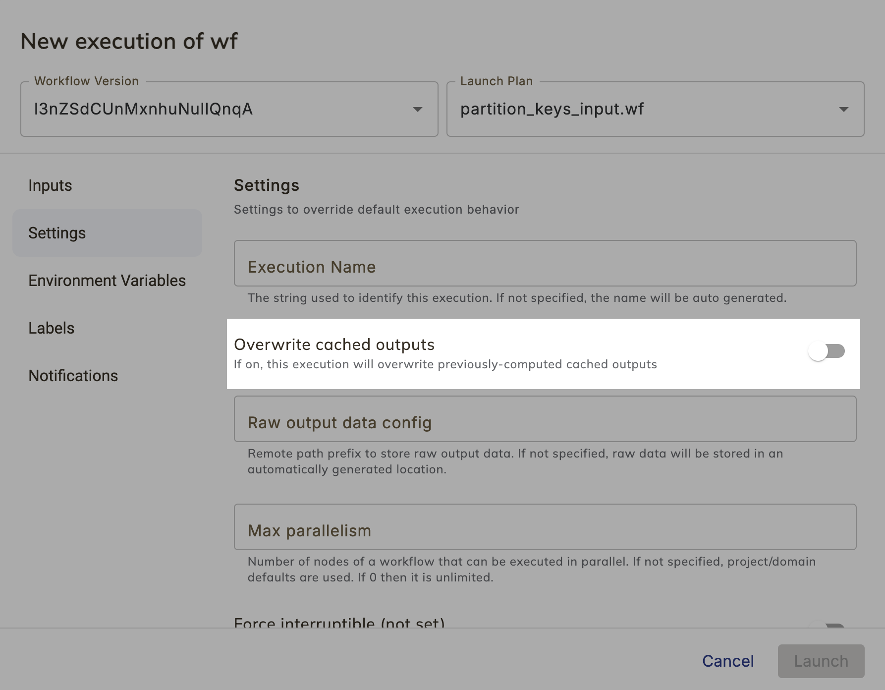 Overwrite cache flag in the UI