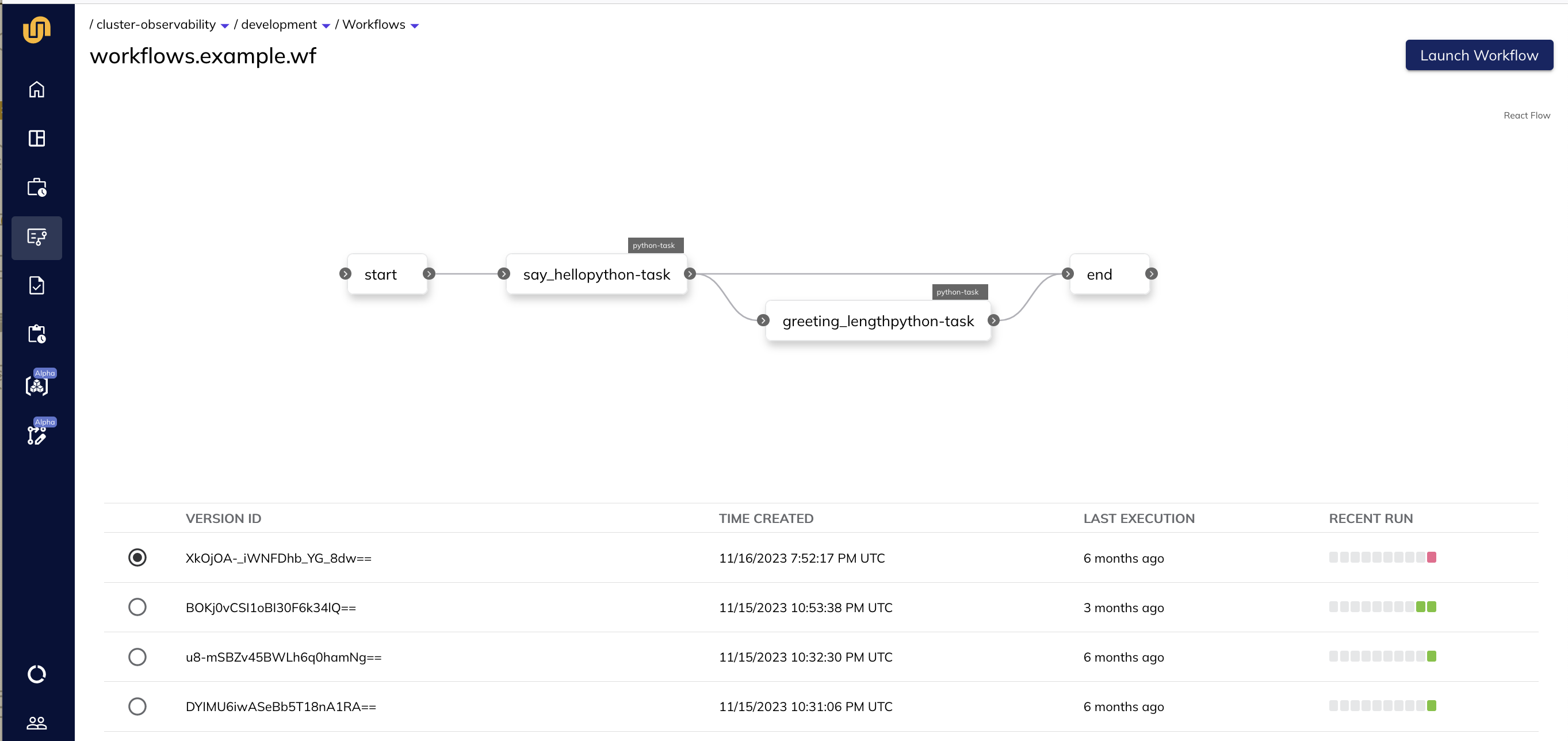 Workflow version view