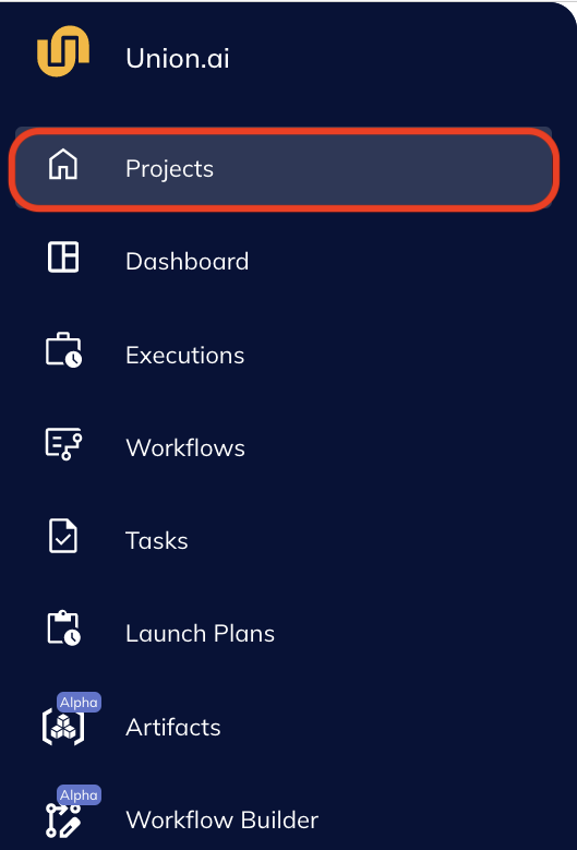 Projects page navigation