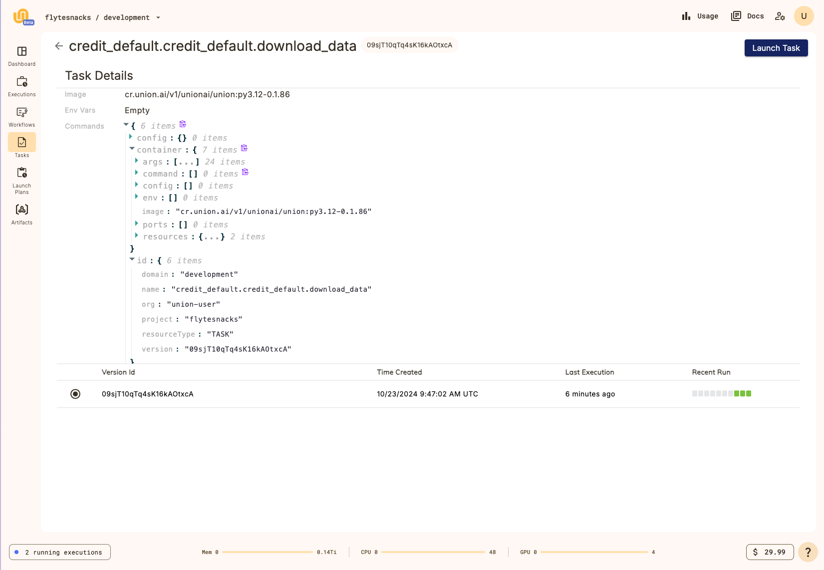 Task versions list